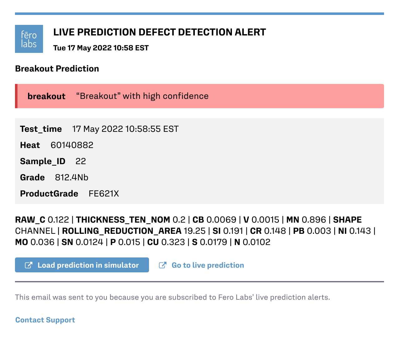 Fero Defect Detection Alert
